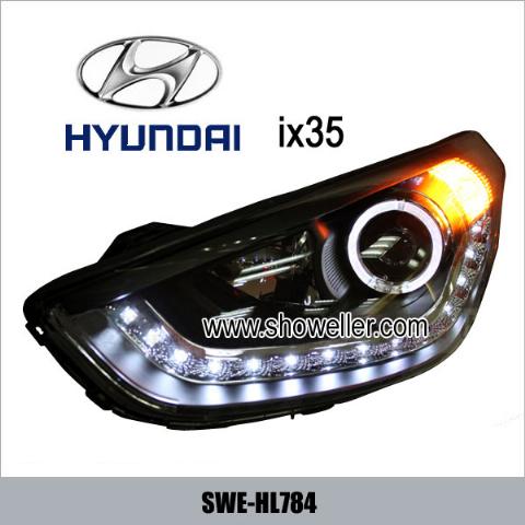 Hyundai ix35 Angel Eye LED Head Lamp DRL Headlights Dayline BLACK Head Lights SWE-HL784