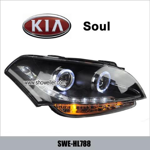KIA Soul Angel Eye LED Head Lamp DRL Headlights Dayline BLACK Head Lights SWE-HL788