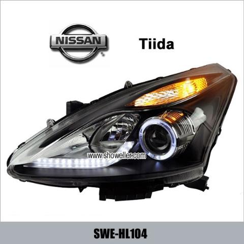 Nissan Tiida Angel Eye LED Head Lamp DRL Headlights Dayline BLACK Head Lights SWE-HL104